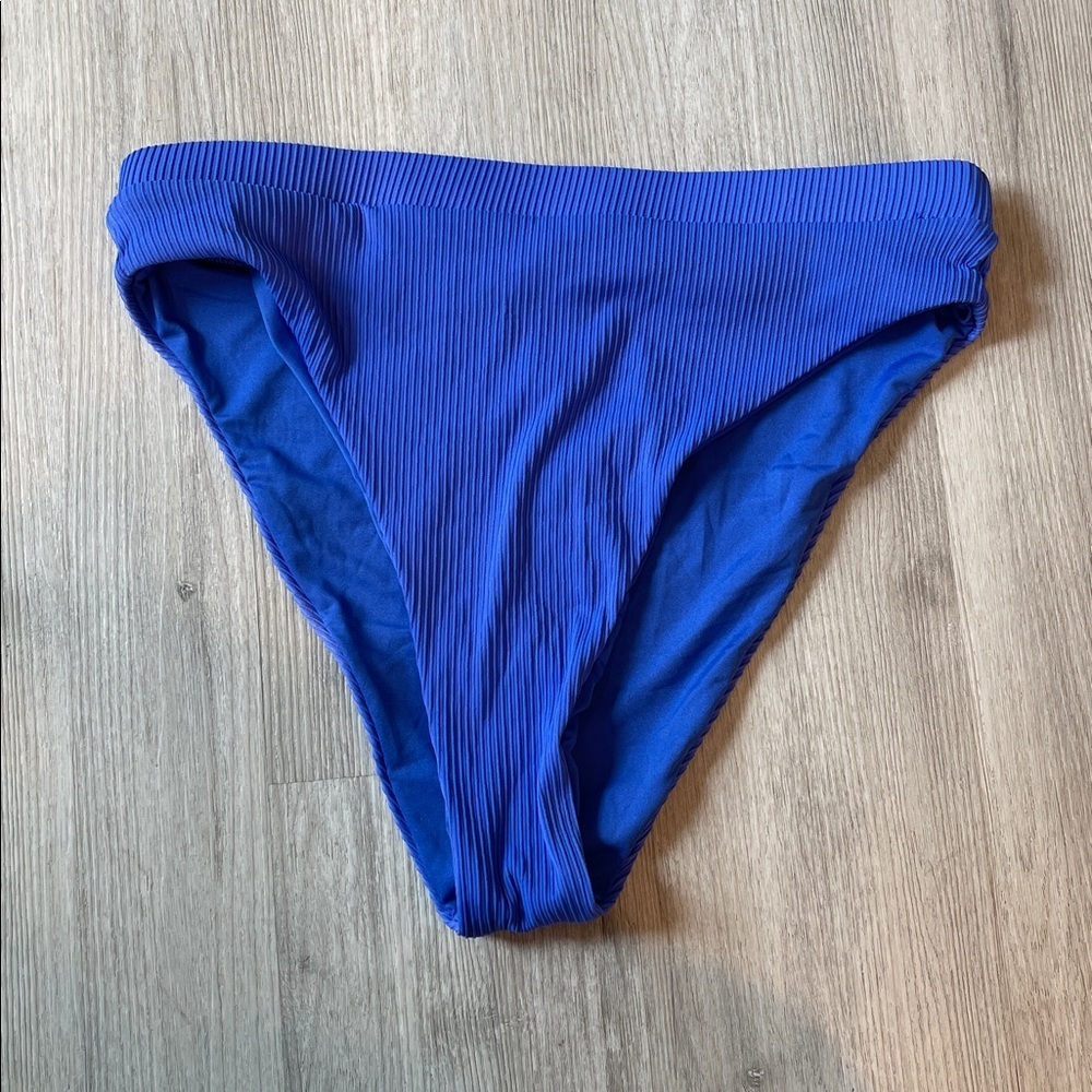NWT Blushing Brunette Blue Ribbed Bikini Bottoms Size Large